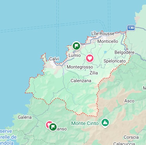 Carte de la Balagne indiquant la localisation du cabinet d’homéopathe et les informations de contact